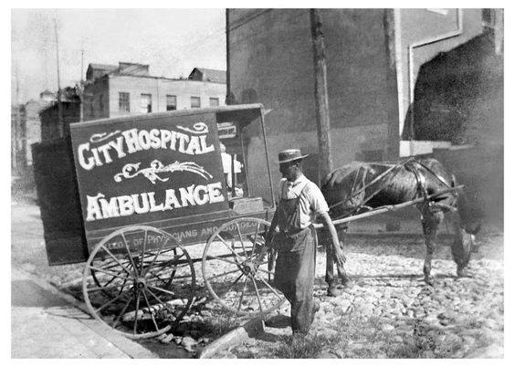 A historic horse-drawn City Hospital ambulance