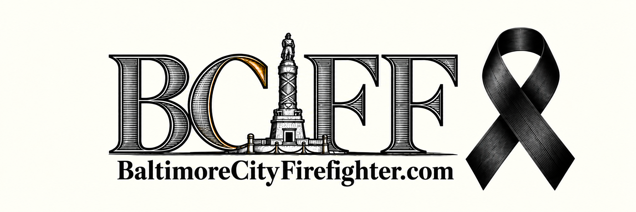 Baltimore City Firefighter memorial logo with a black mourning ribbon